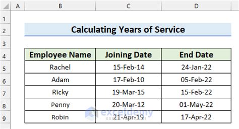 Ways To Calculate Years Of Service In Excel