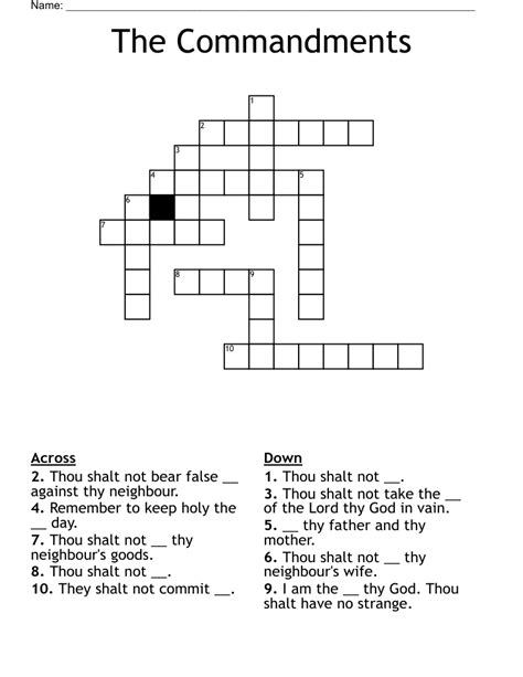 10 Commandments Crossword Puzzle