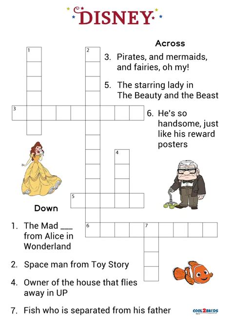 10 Free Disney Crossword Puzzles Printable for Kids