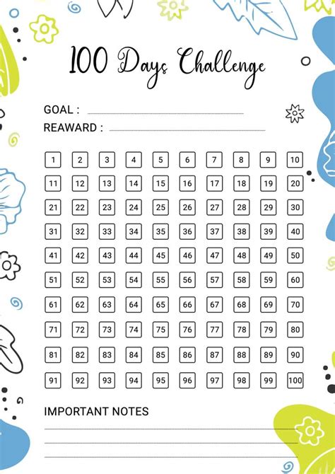 100 Day Challenge Printable Templates