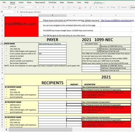 1099 template calculations