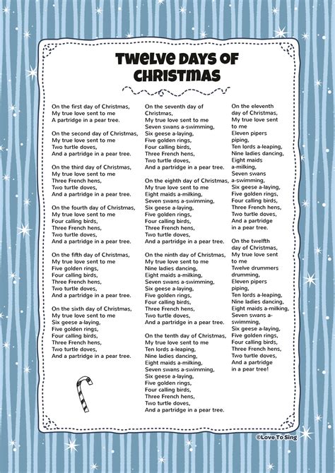 12 Days of Christmas Lyrics Printable