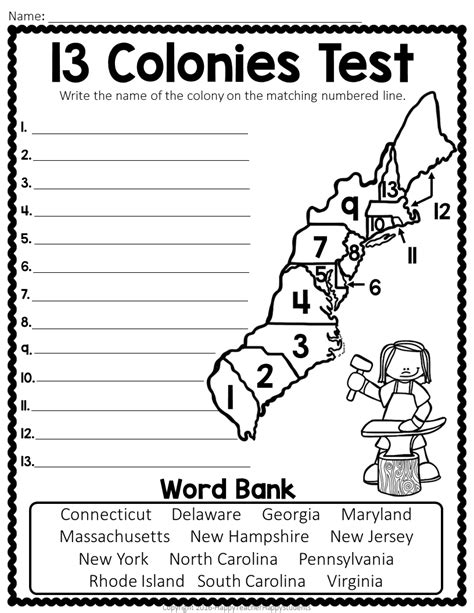 13 Colonies Map Worksheet