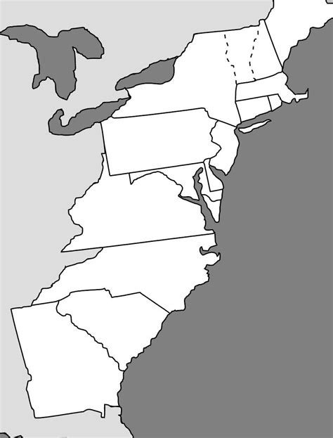 Blank Map of the 13 Original Colonies for Educational Purposes