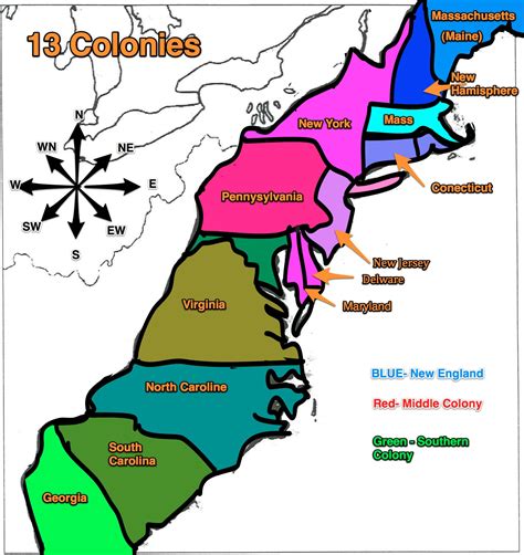 Blank Map of the 13 Original Colonies