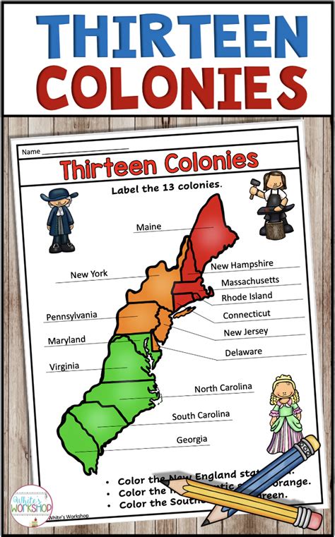 Blank Map of the 13 Original Colonies for Kids