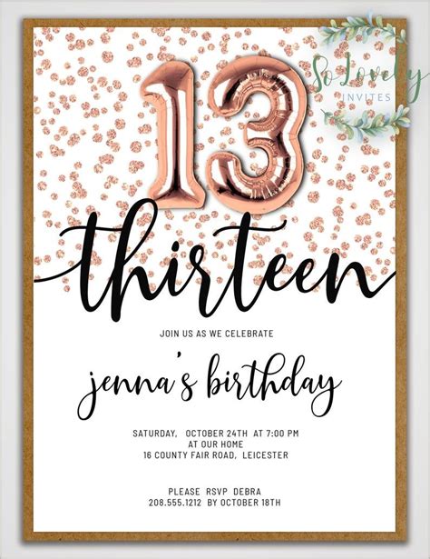 13th birthday invitation ideas