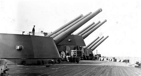 16-inch naval guns on a battleship