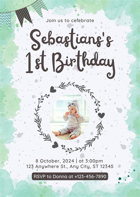 1st Birthday Party Invitation Templates Canva