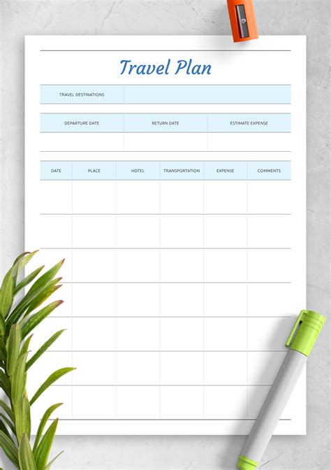 2 Column Chart Template for Travel Planning