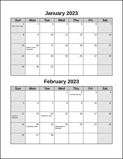 Example of 2-month calendar designs