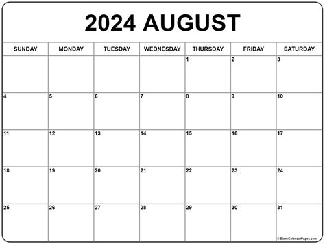 August 2024 calendar template