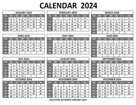 2024 Calendar Printable