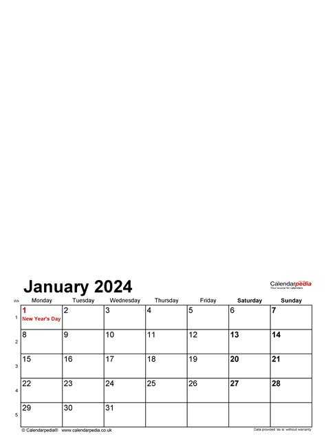 2024 Calendar Template Free