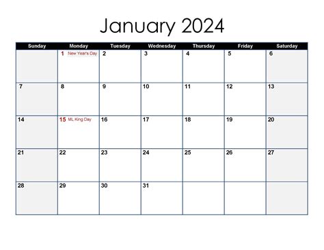 2024 Calendar with Holidays Excel