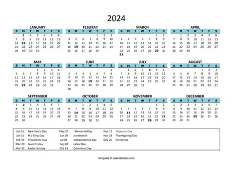 2024 Calendar with Holidays Google Docs