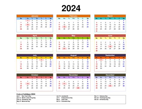 2024 Calendar with Holidays PDF