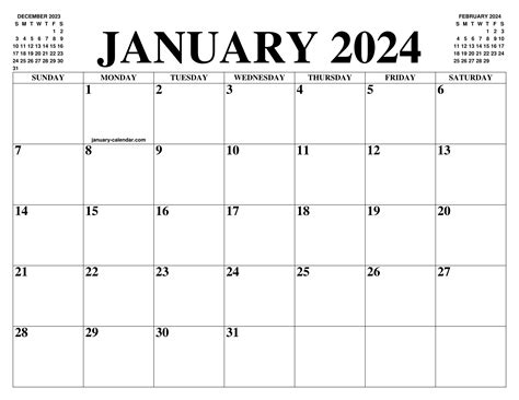 January 2024 calendar template