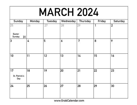 March 2024 calendar template