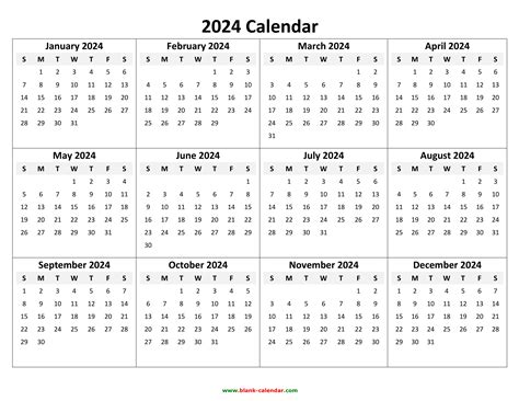 2024 Yearly Calendar Template