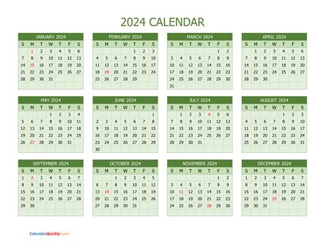 2024 Yearly Calendar