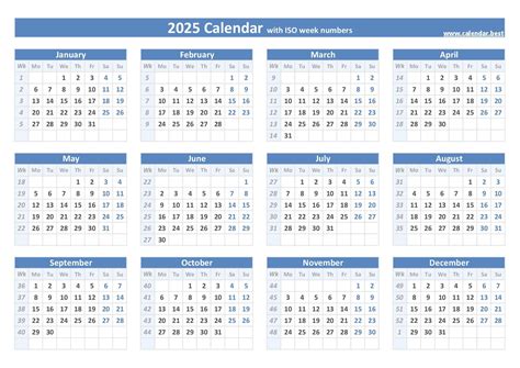 2025 Calendar with Week Numbers Image 5