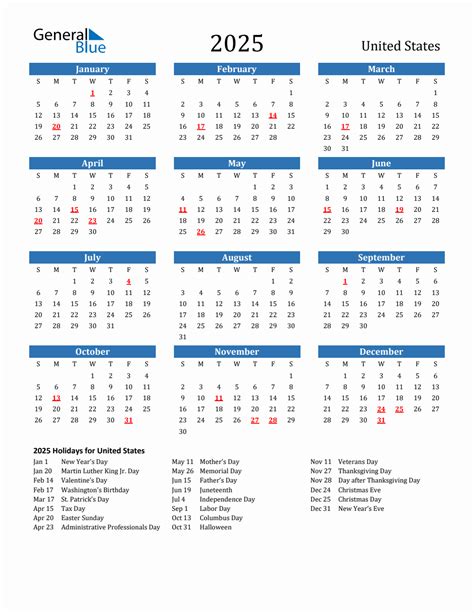 2025 Calendar with Holidays Image 1