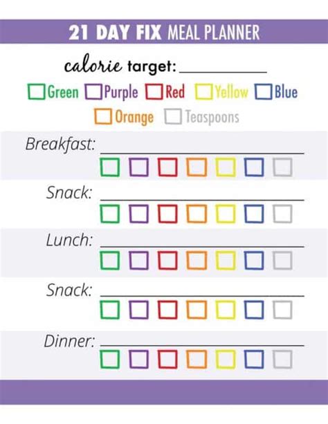 21 Day Fix Meal Plan Printable 4