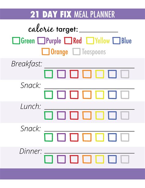 21 Day Fix Meal Plan Template