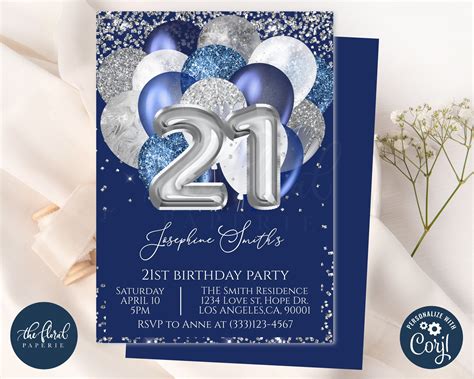 21st Birthday Invitation Template Design