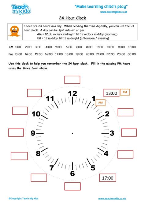 24 Hour Clock Printable Worksheets