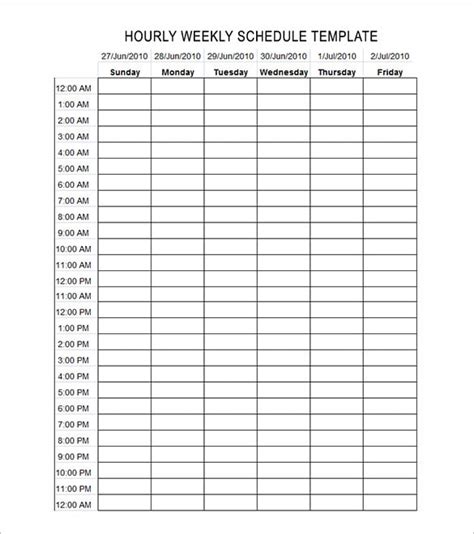 24 Hour Schedule Template Excel