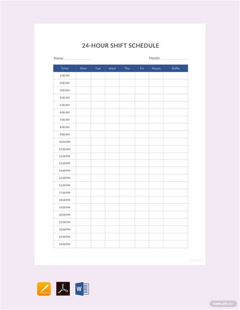 24 Hour Schedule Template in Word