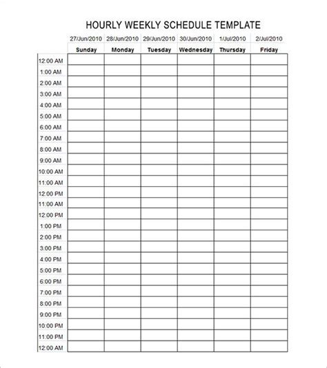 24 Hour Schedule Template in Word