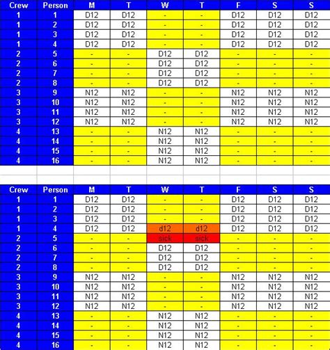 3 Crew Shift Schedule Template