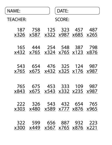 3 Digit Multiplication Worksheets PDF