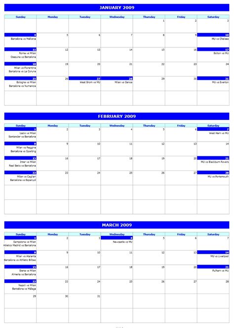 3 Month Calendar Template Excel