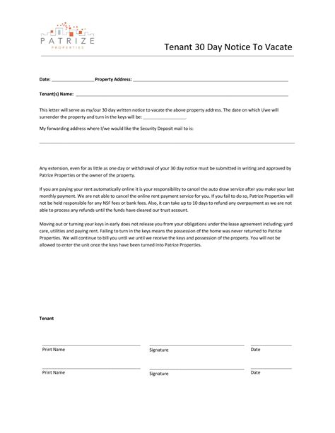 30 Day Notice to Vacate Template 9