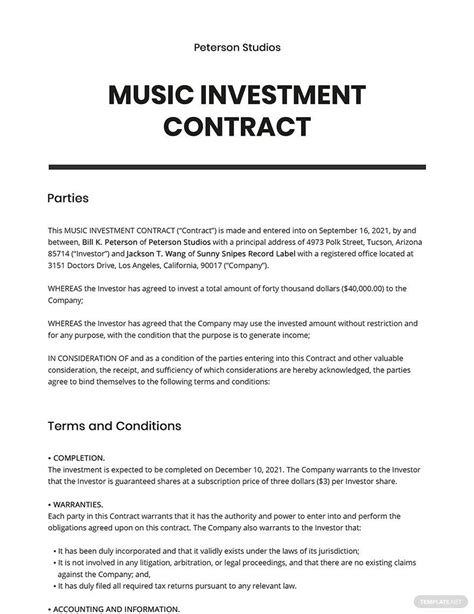 360 Deal Music Contract Template Example