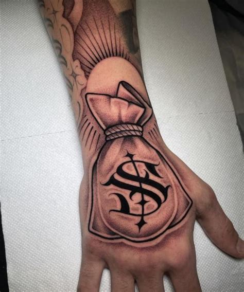 3D money bag tattoos with intricate details and textures