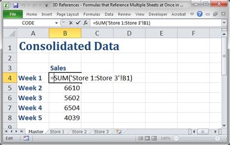 3D References Across Sheets Example