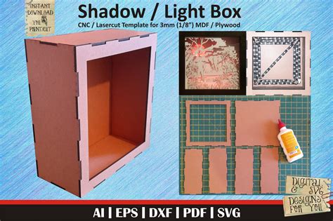 3D Shadow Box Template with Background and Display Materials