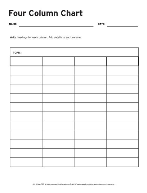 4 Column Chart Template Example 1