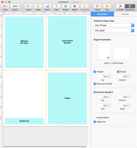 4-fold card template in Word setup