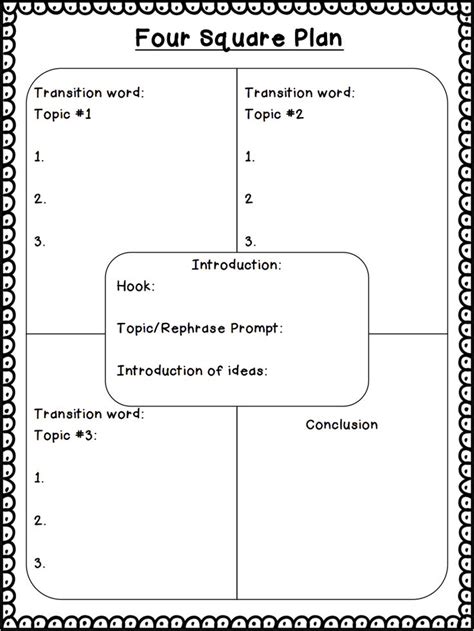 4 Square Writing Template for Narrative Essay