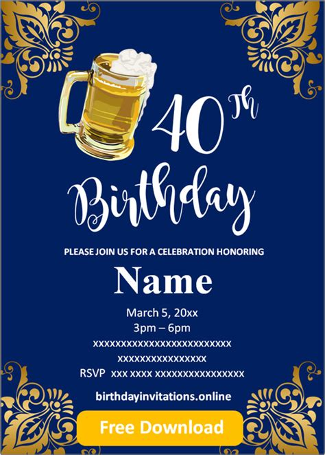 Sophisticated 40th Birthday Invitation Template