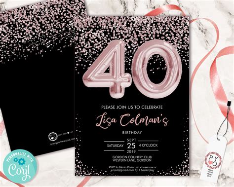 40th Birthday Invitation Templates for Women