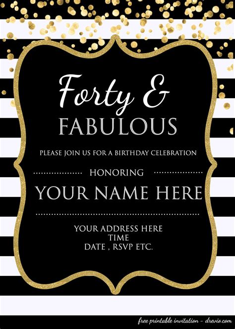 40th Birthday Invitations Templates