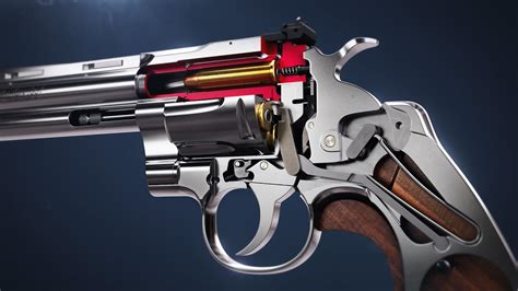 A close-up of the.45 revolver's internal mechanisms