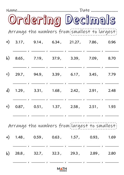 4th-grade math worksheets decimals